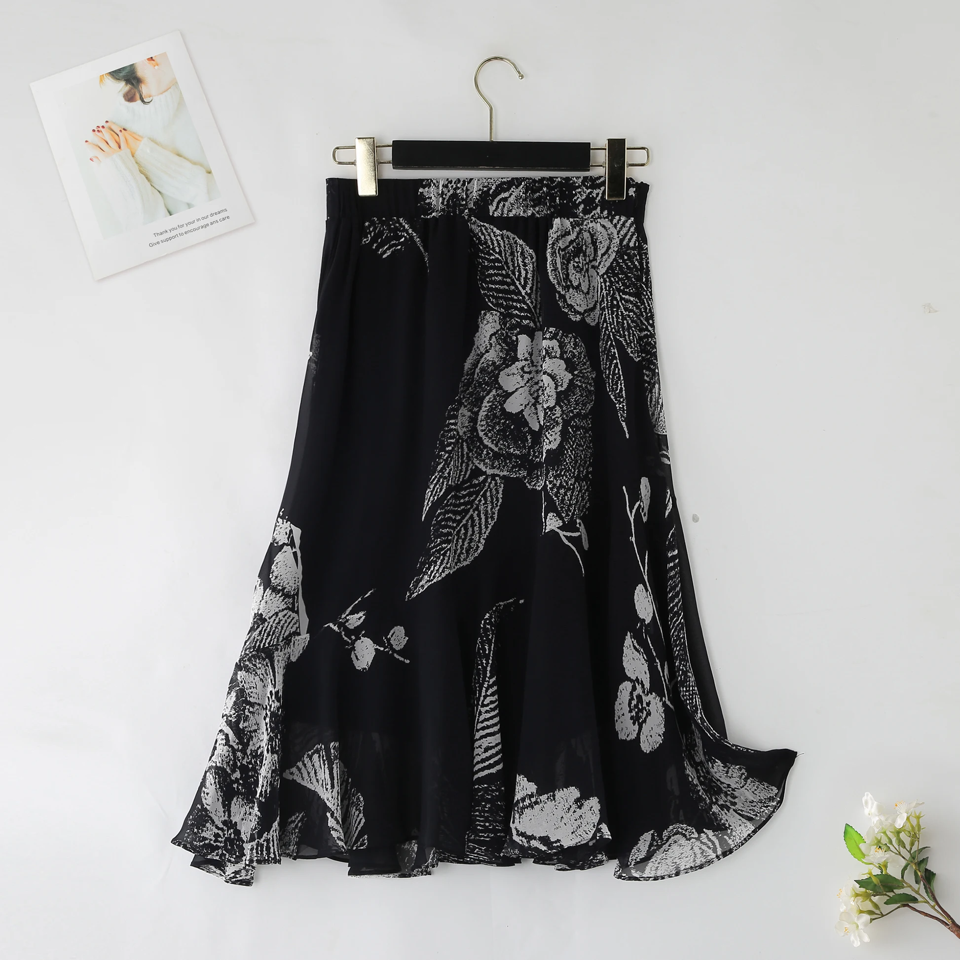 Winsleter, Natural Silk Elegant Skirts, Women Elastic Waist Zipper, Vacation Retro Trumpet Skirt, 2024 Summer Autumn B47724QC