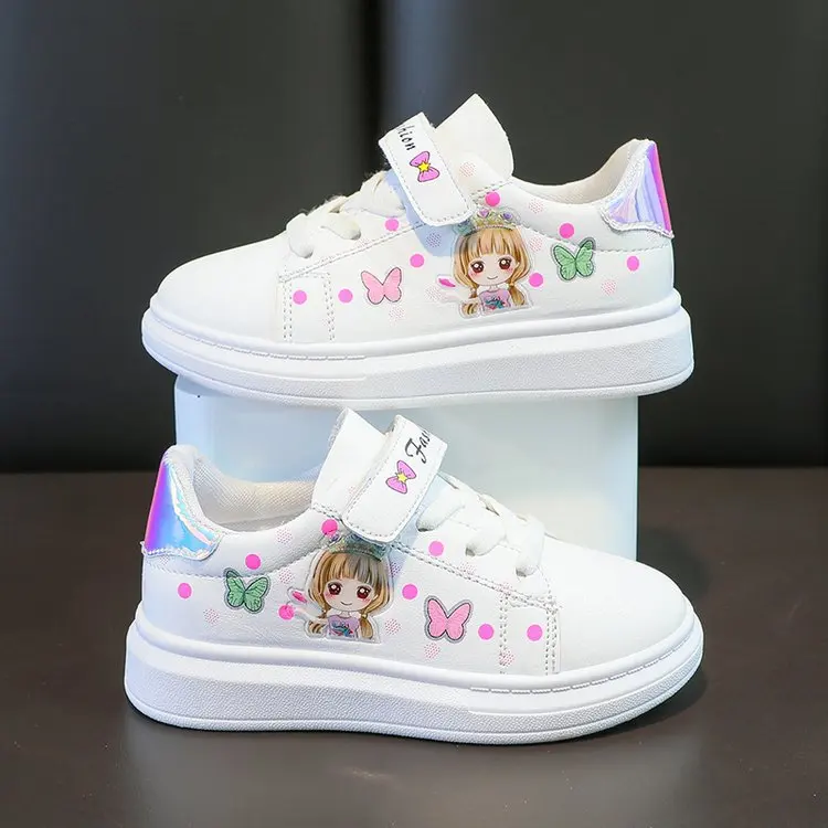 Children's small white shoes girls students flat casual sports shoes leather top low top spring Korean kids' board shoes