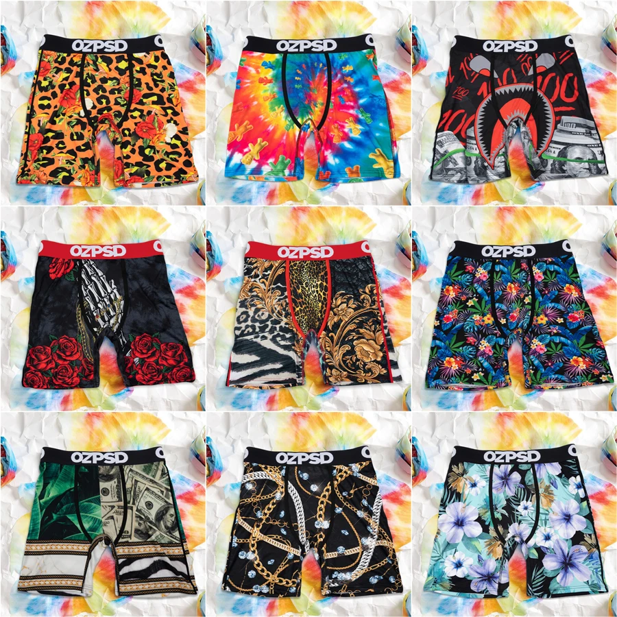 OZPSD 1Pcs Sexy Men Boxer Underwear Seamless Mens Boxershorts Men's Panties Underpants Plus Size Printed Man Boxer Briefs Trunks