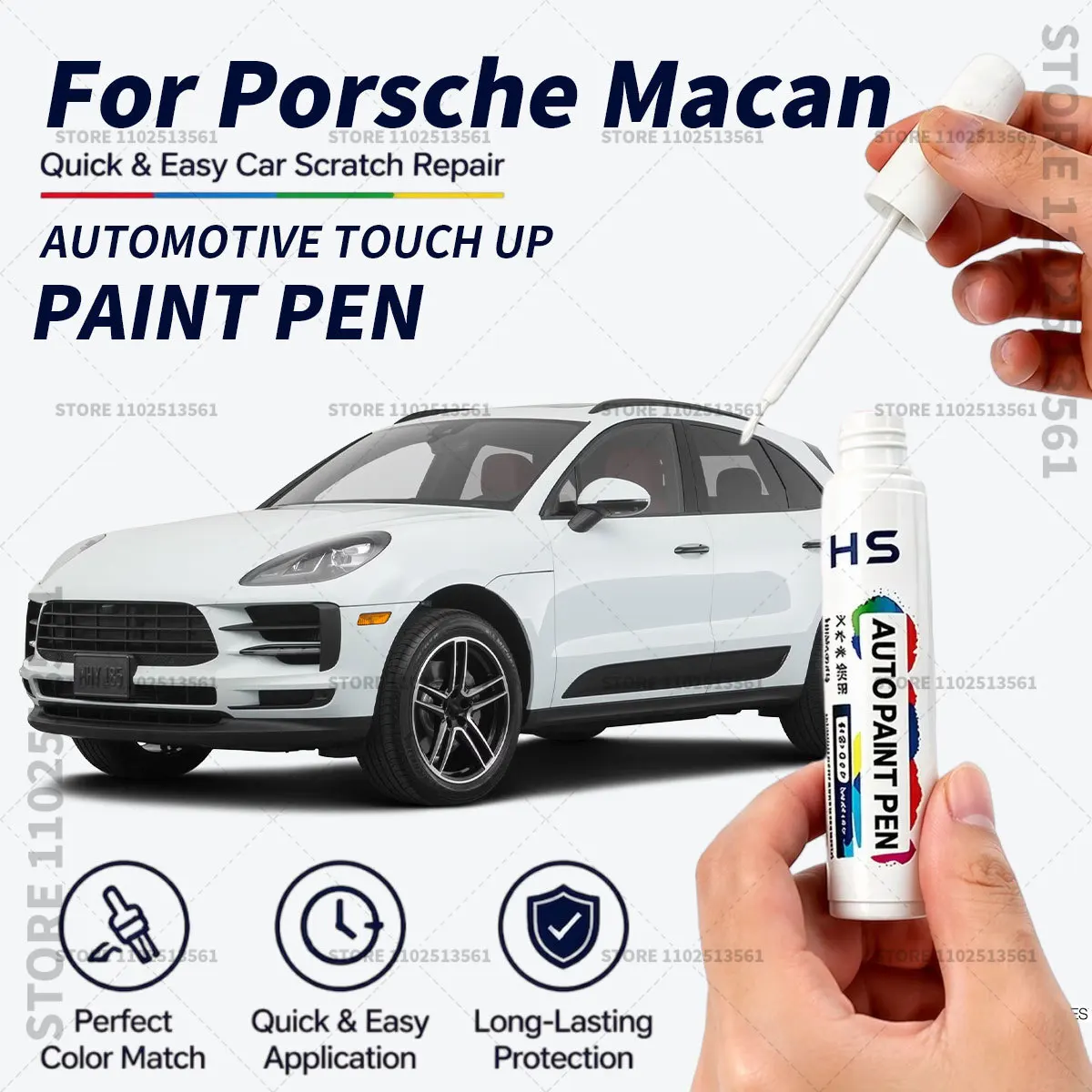 Bolígrafo de Pintura para Retoques de Porsche Macan 2014-2026, Reparación Rápida de Arañazos y Desportilladuras, Color Plata, Negro, Azul Gentiana, Blanco Carrara