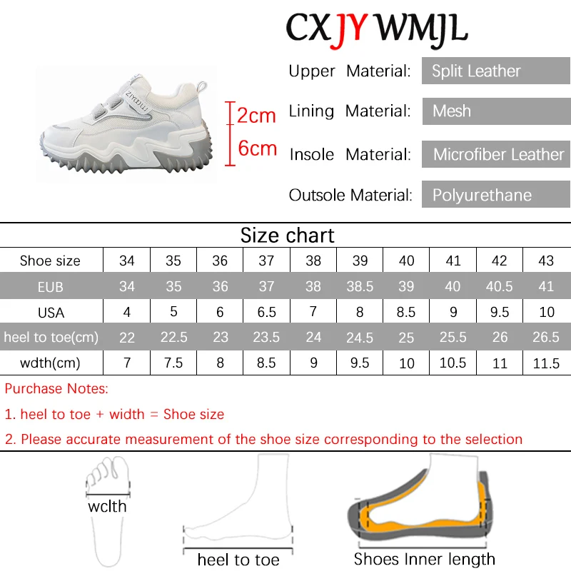 CXJYWMJL Genuine Leather Women Platform Sneakers Wedgies Hook & Loop Mesh Casual Vulcanized Shoes Ladies Thick Bottom Sneakers