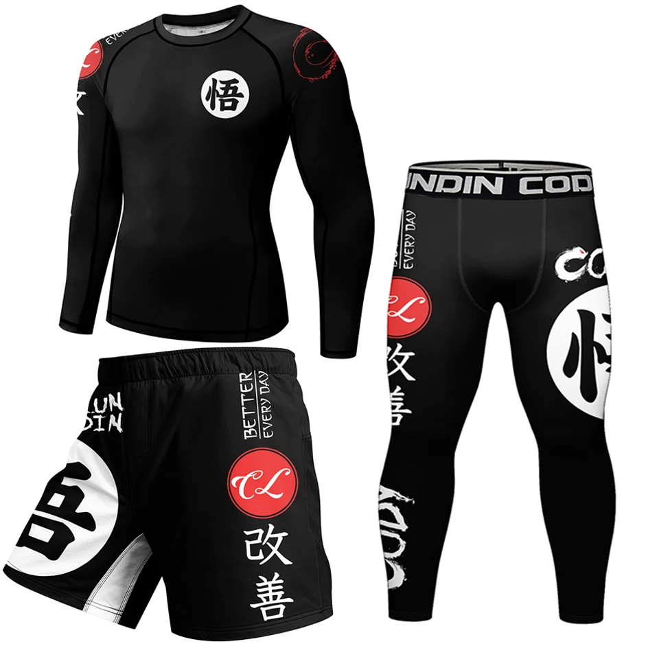 Kimono Jiu Jitsu Mma T-shirt + spodnie Rashguard dla mężczyzn 4 sztuk/garnitury Muay thai MMA spodenki Bjj Gi Rashguard koszulki bokserskie strój