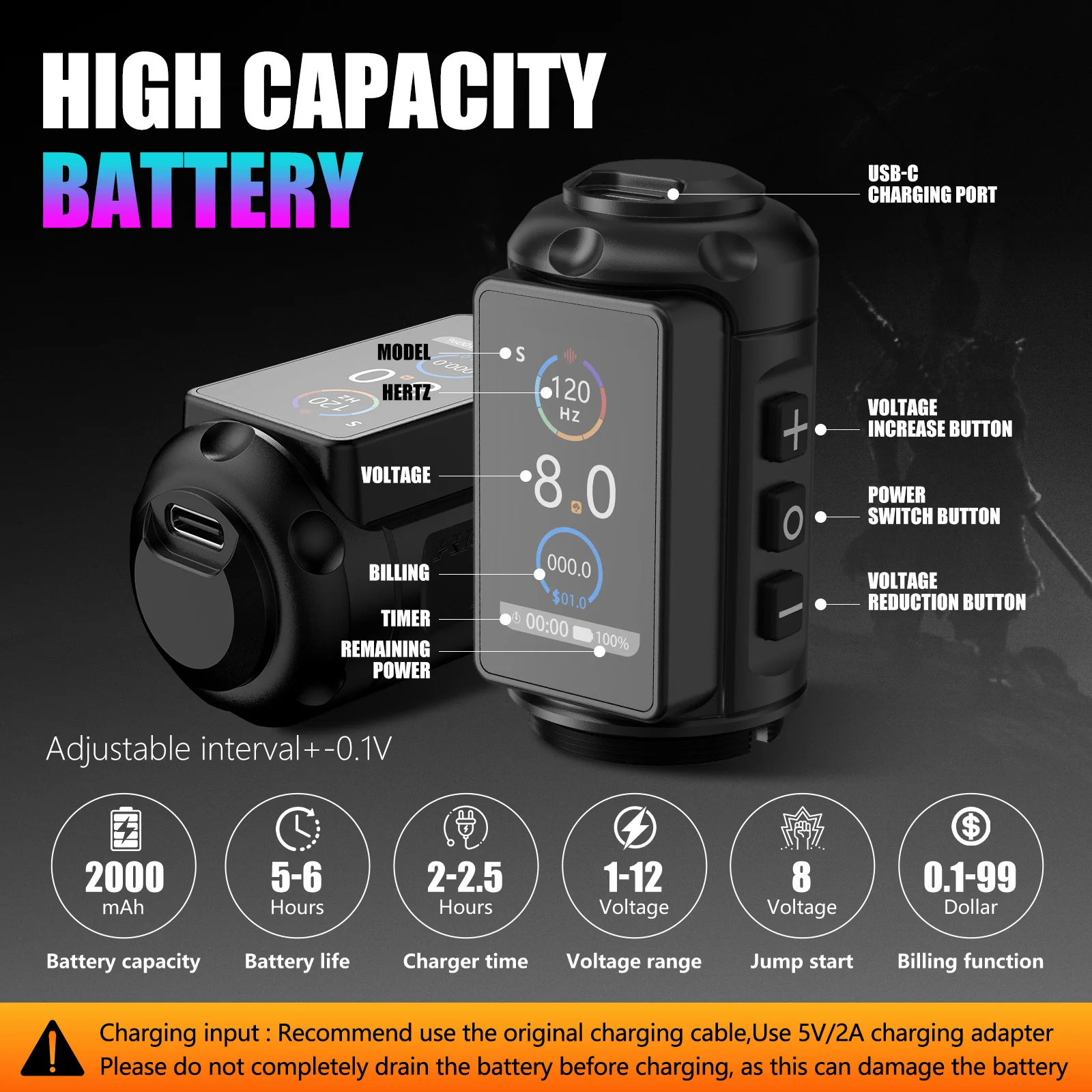 Ambition Traveler-T1 Stroke 4.0mm Wireless Tattoo Pen Grip 54+41mm Straight Rod Brushless Motor Machine Battery Capacity 2000mAh