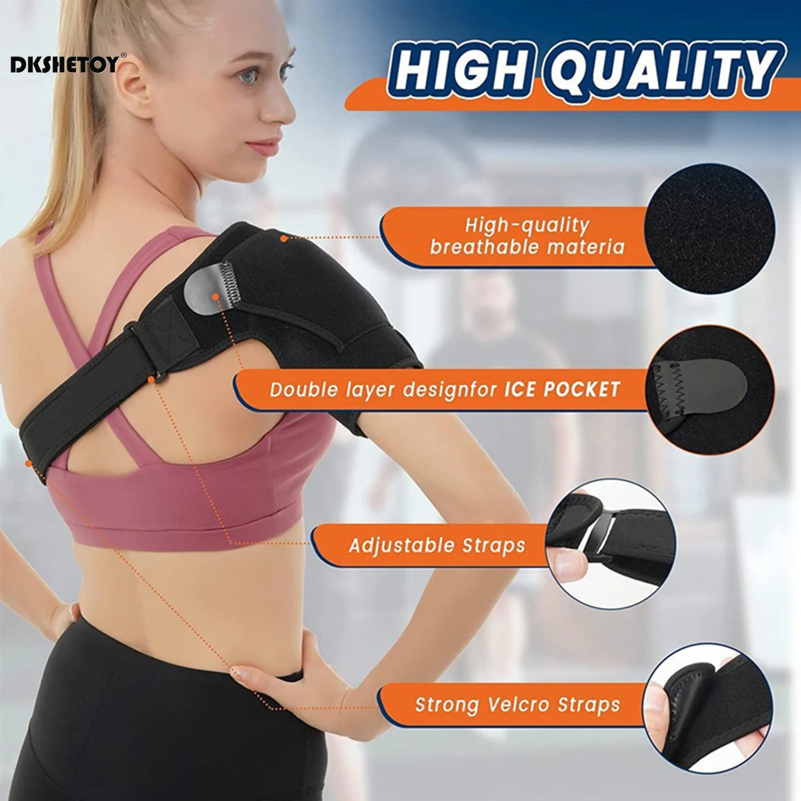 Soporte de hombro ajustable para tendinitis, soporte de manguito rotador rasgado con almohadilla de presión para alivio del dolor de las