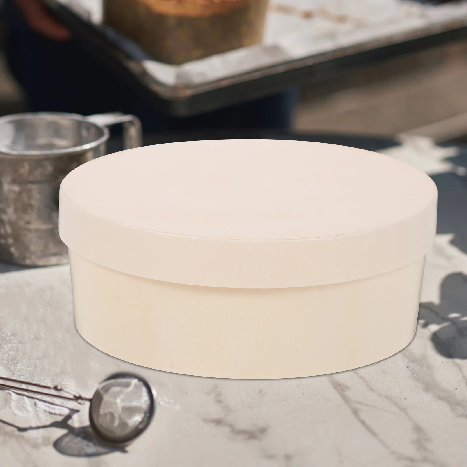 

2Pcs DIY Drawing Box 14.5cm Round Wood Case Natural Unfinished Gift Packaging Box for Home Office Baking Bread Storage Container