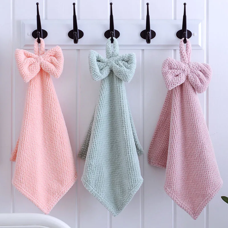 Bow Coral Velvet Soft Kids Hand Towel Absorbent Quick-Dry Wipe Handkerchief for Bathroom Kitchen Pineapple Microfiber Towels