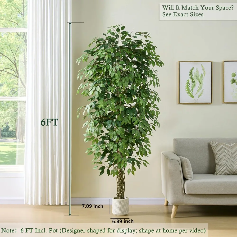 

Artificial Banyan Tree: 6FT Silk Like Floor with Realistic and Tall Fake Banyan Trees, Woven Trunks, Lush and Green