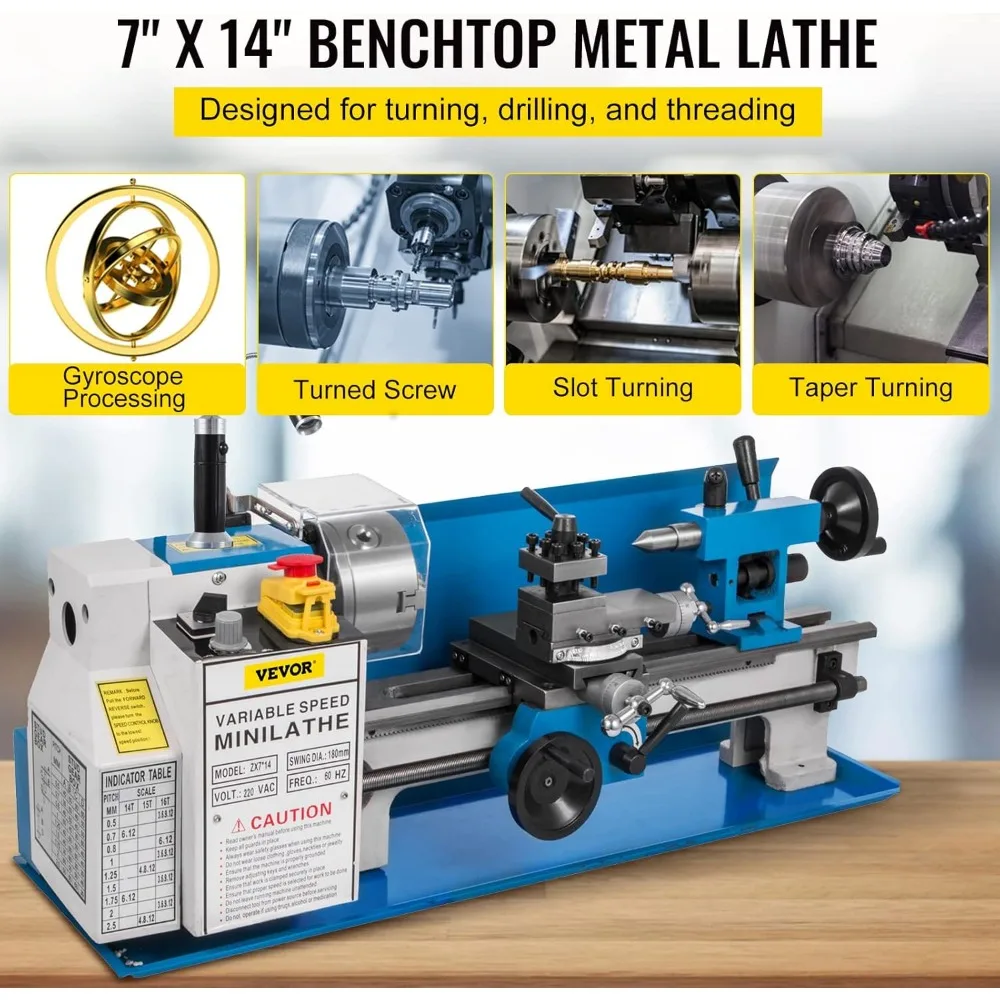 Precision Metal Lathe Variable Speed 50-2500 RPM Nylon BestEquip Metal Lathe 7x14inch Precision Bench Top Mini Metal Lathe 550W