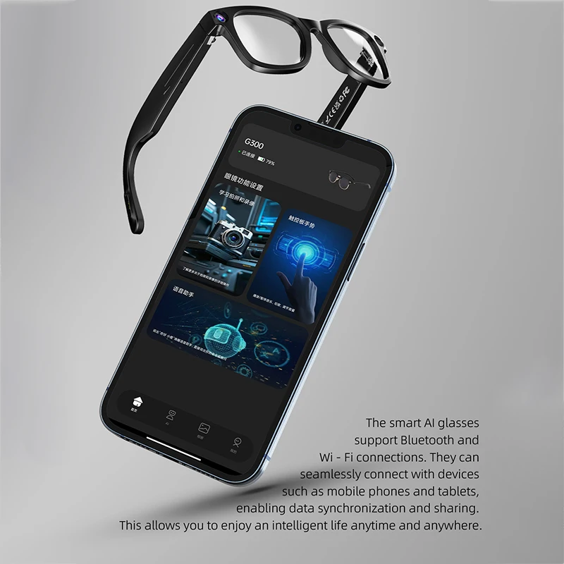 2025 800W Pixel Camera VideoGlasses com tecnologia de estabilização de imagem Bluetooth Chamada Assistente de voz AI Coisas Reconhecimento