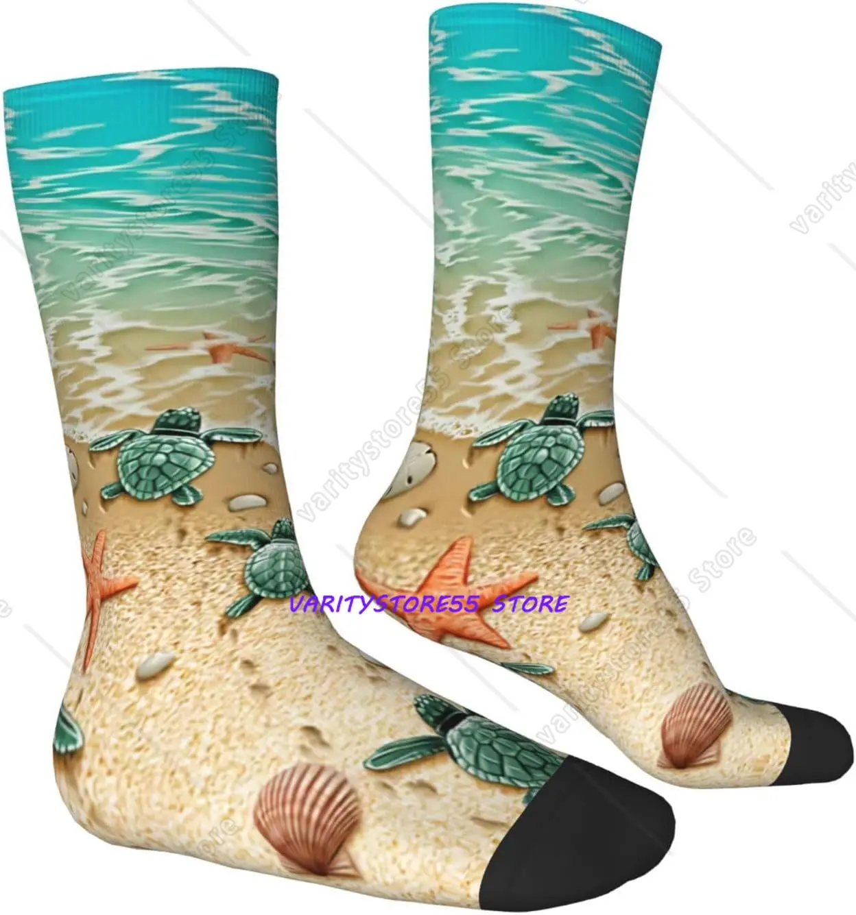 Watercolor Blue Sea Turtle Socks Unisex Novelty Crew Socks Casual Funny Dress  Gifts