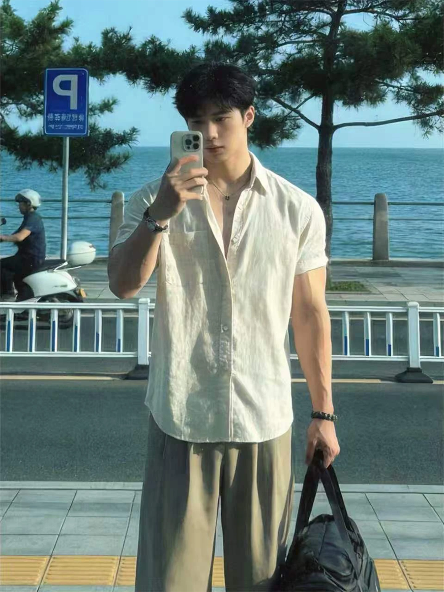 Linen-Like Short-Sleeve Casual Shirt Men's Summer Loose Fit Leisure Half Sleeve Button-Up Sunscreen Cool Feeling Shirt