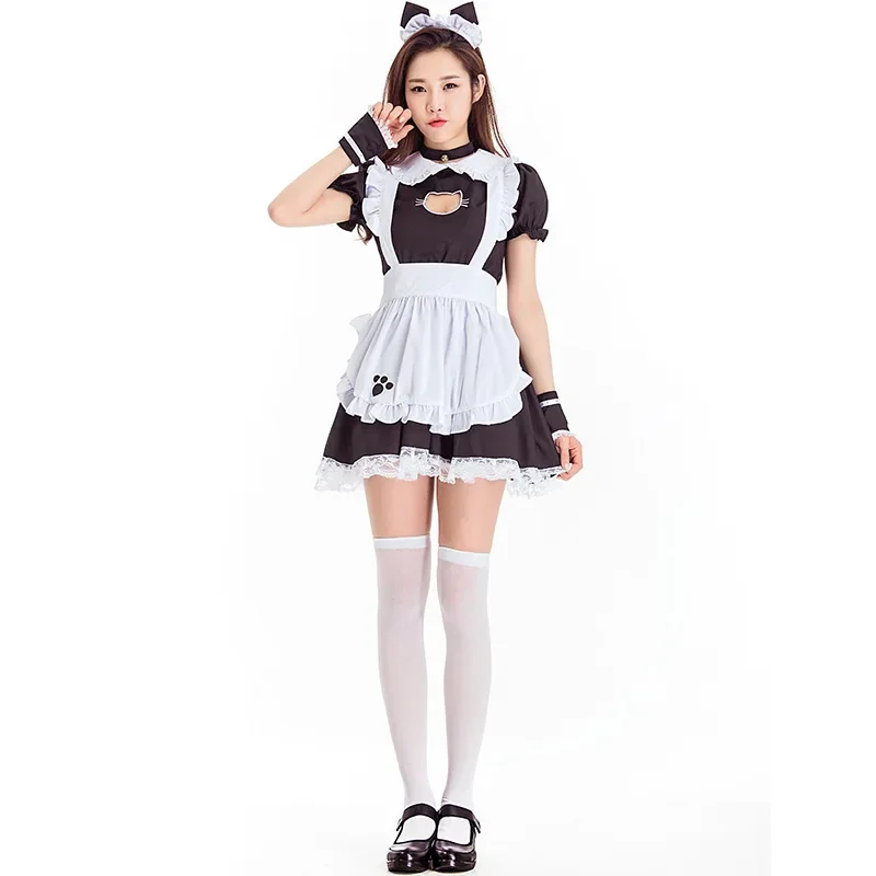 

Black Lolita Dresses Maid Outfit Cute Cat Cosplay Costume Women Suit Apron Dress Halloween Costumes