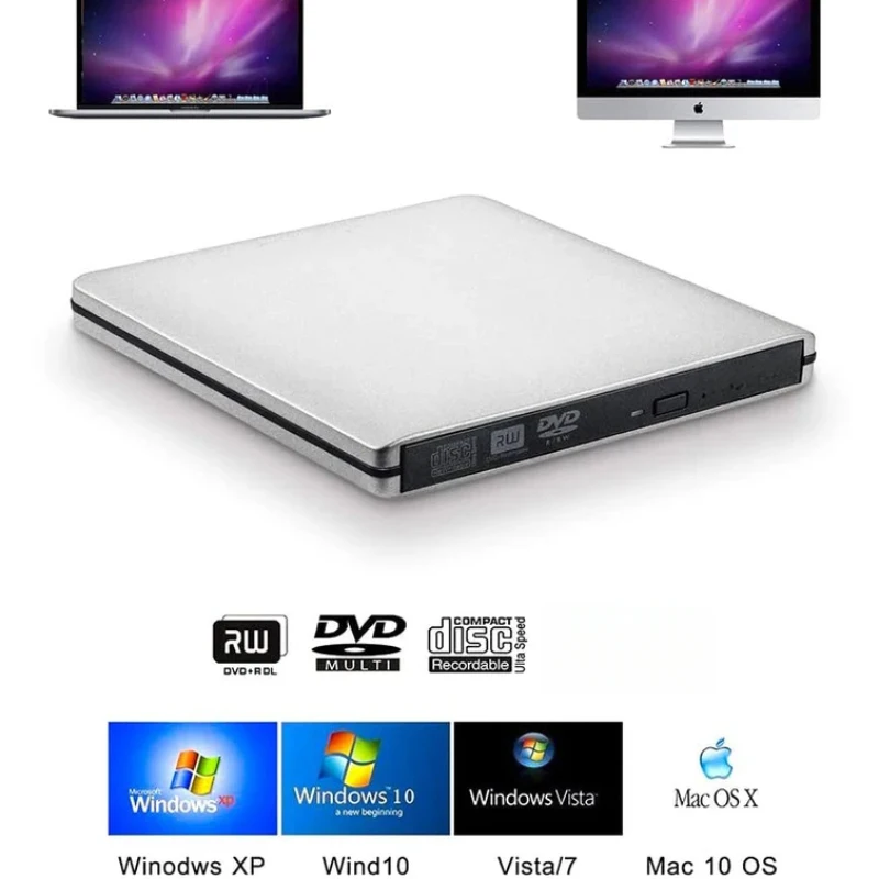 

New Ultra Slim External 4K 3D Disc Burner Universal Plug and Play Optical Reader Writer for Windows Mac Laptop Desktop