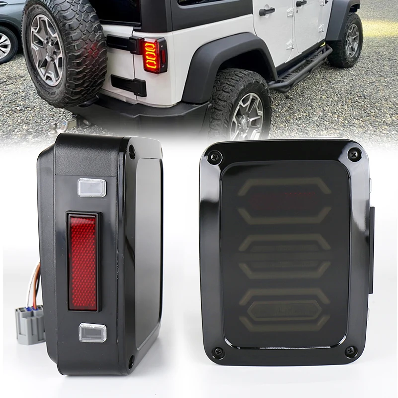 

For Jeep Wrangler Taillights DOT E9 Smoked LED Tail Lights For Jeep Wrangler JK JKU Sports, Sahara, Freedom Rubicon 2007 - 2017.