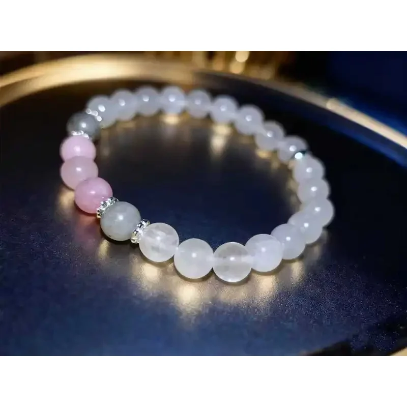 1pc/moonlight White Jade, Labradorite and Rose Quartz Bracelet Calm, Spiritual, New Beginnings, Positive Energy, Protection Stre