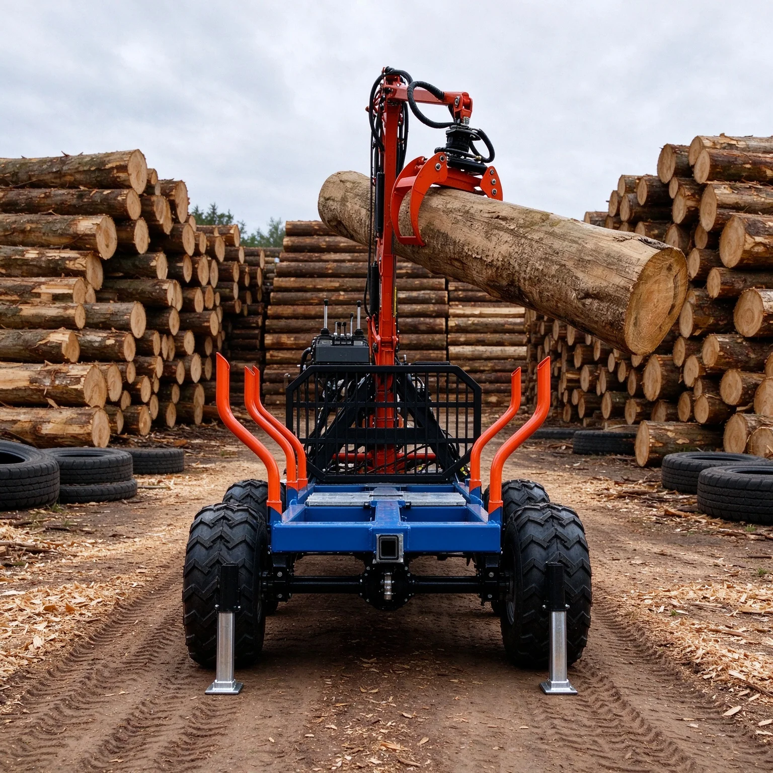 Timber Trailer with Wood Log Crane Grapple Stabilizer Outriggers for Tractor Farm Timber Transport