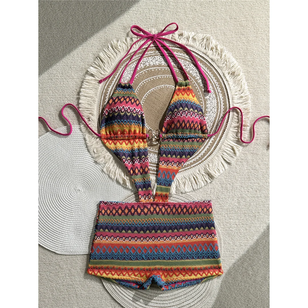 Sexy bedruckter Trikini-Badeanzug mit tiefem V-Ausschnitt für Damen, einteiliger Badeanzug, Damen-Badeanzug mit Neckholder, rückenfreie Shorts, Badebekleidung, Badeanzug V7960 – Detail 13