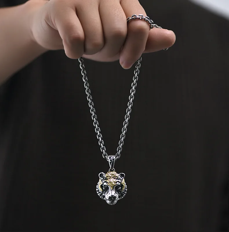 Fashion Aesthetic Vintage Tiger Head Domineering Pendant Mature Man Personality Beast Zodiac Necklace Party Statement Jewelry