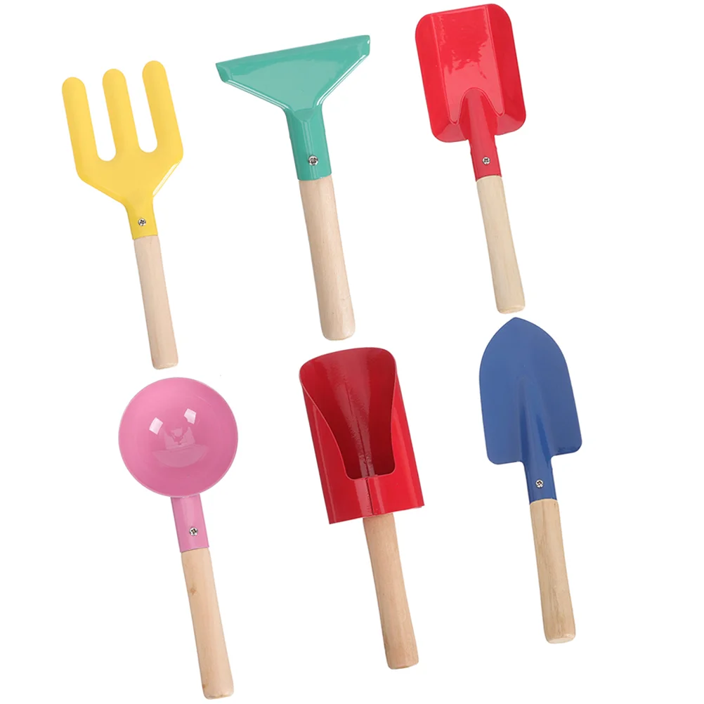 

6 Pcs Toy Set Wooden Handle Gardening Tools Toys Sand Pool Beach Metal Play