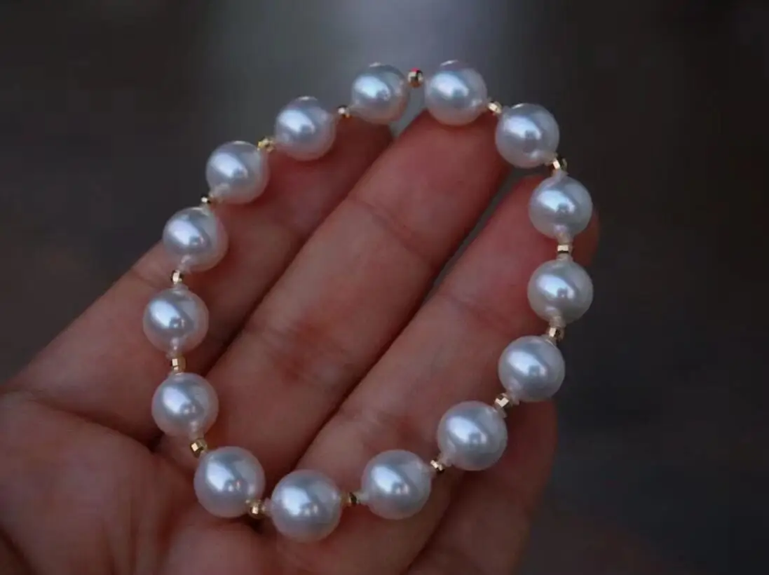 

elegant 9-10mm south sea natural white pearl bracelet 7.5-8"