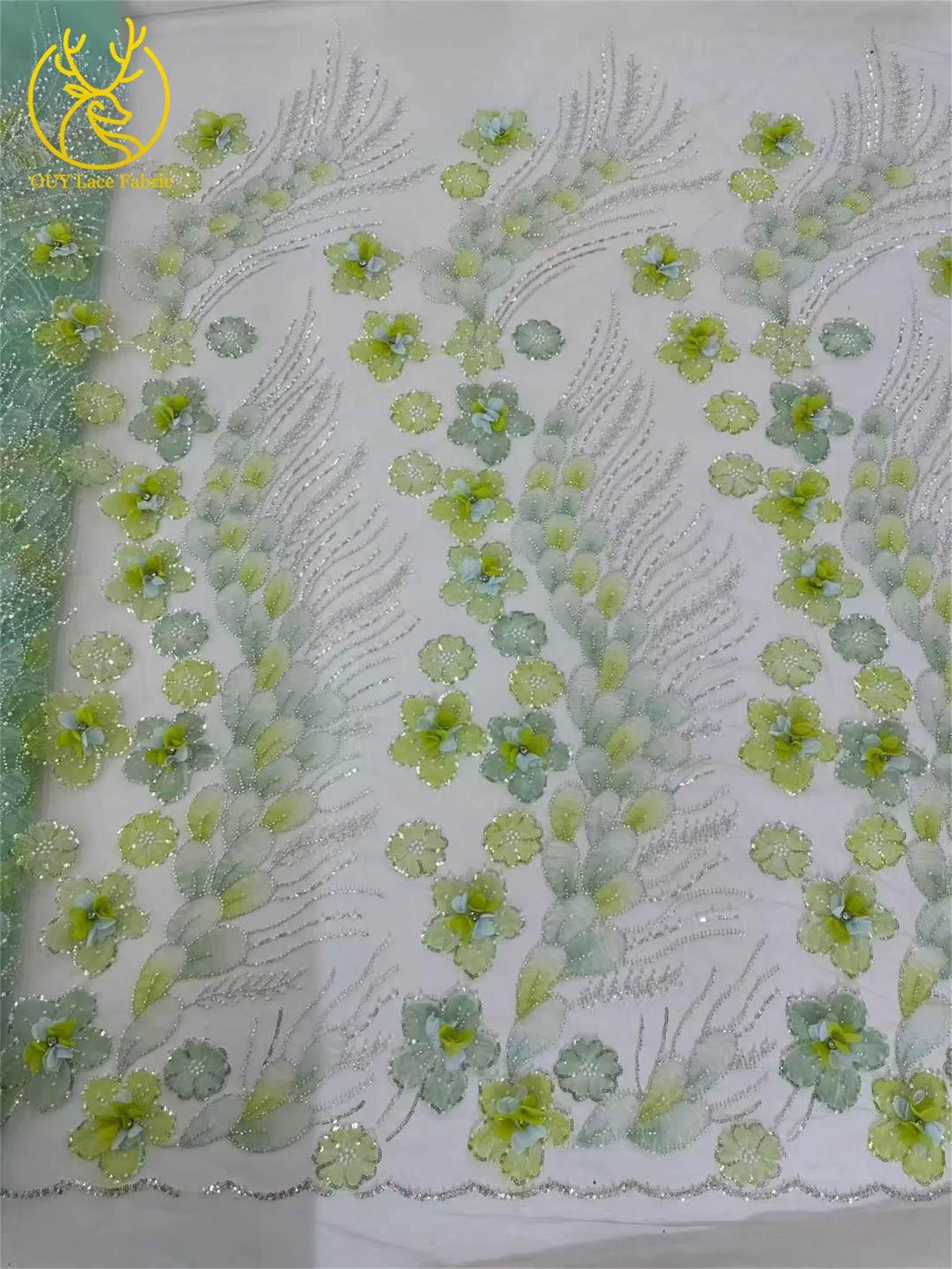 3D-Mesh-Blumen Silber Perlenbesetzter Hochzeitskleid-Spitzenstoff 2026 Afrikanische Französische Pailletten-Stickerei Tüll für Brautparty-Näharbeiten – Detail 6