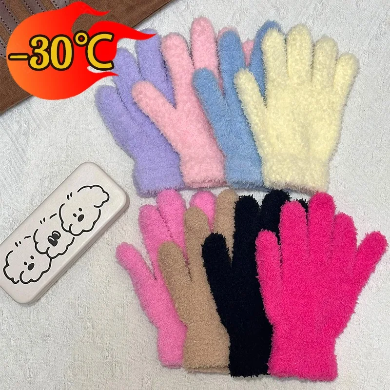 

Lovely Coral Velvet Gloves Winter Warm Korean Style Furry Gloves Women Men Plush Thickened Cold-Proof Gloves Versatile Accessory