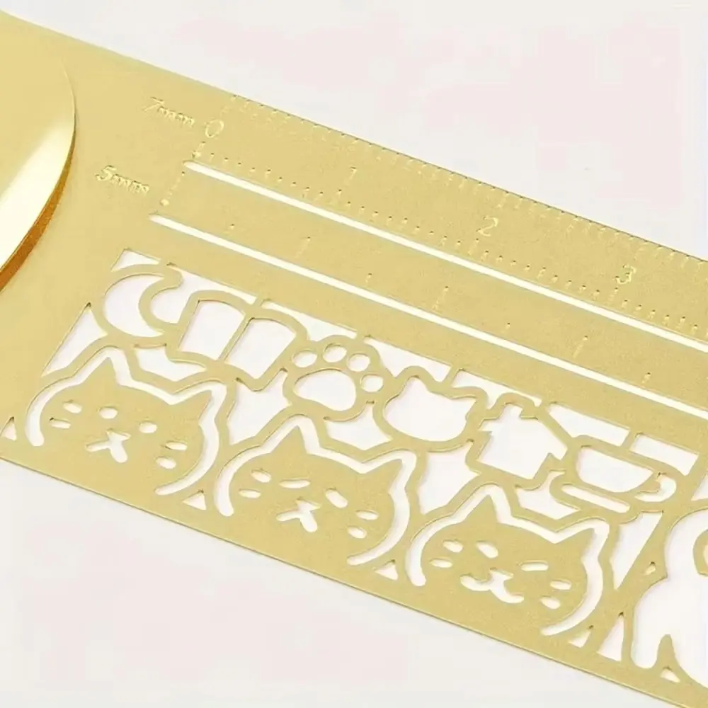 Doppelseitiges Lineal mit Katzenmuster, Präzisions-Schablone für Katzenmotive, Kawaii Schreibwaren-Werkzeug, Metall-Lesezeichen zum Malen und Zeichnen
