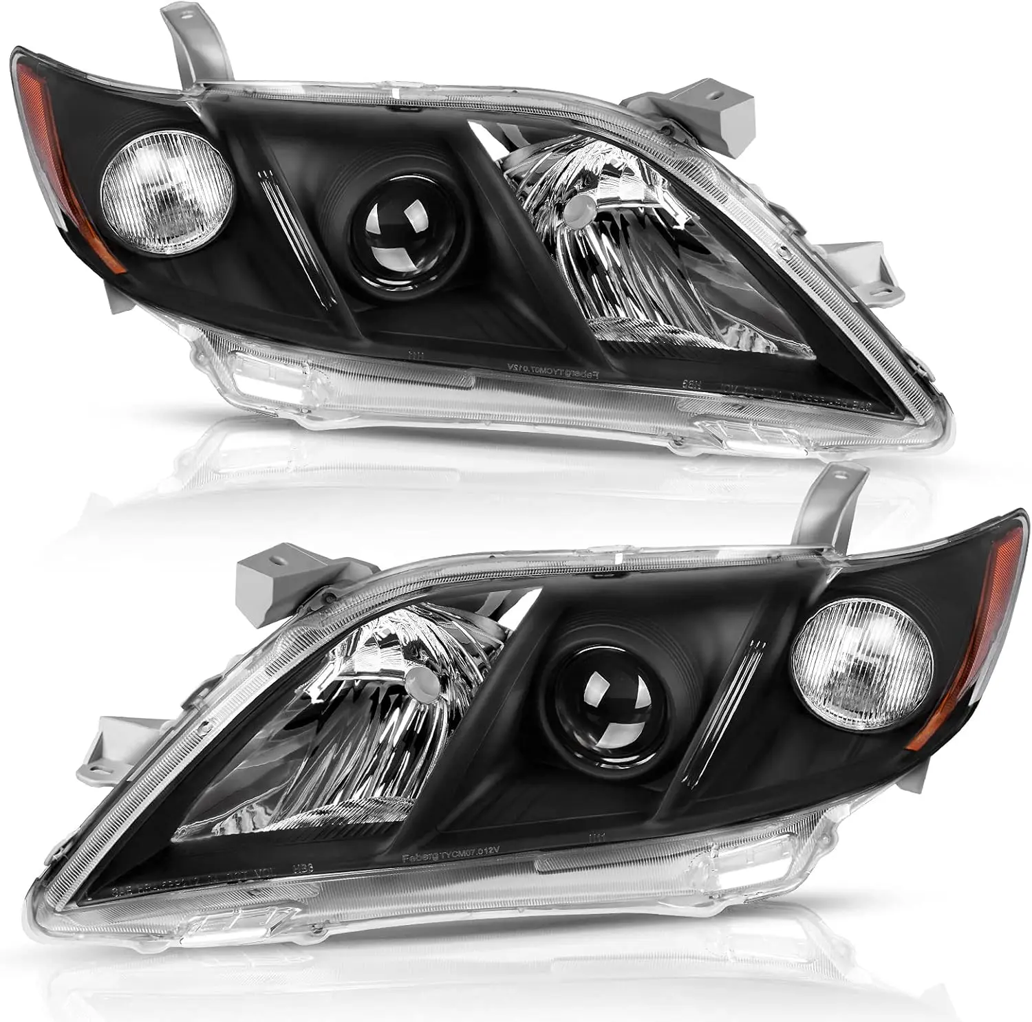 Projector Headlight Assembly Compatible with 2007-2009 Camry Exclude Hybird Black Housing Amber Reflector Clear Lens Headlamps R