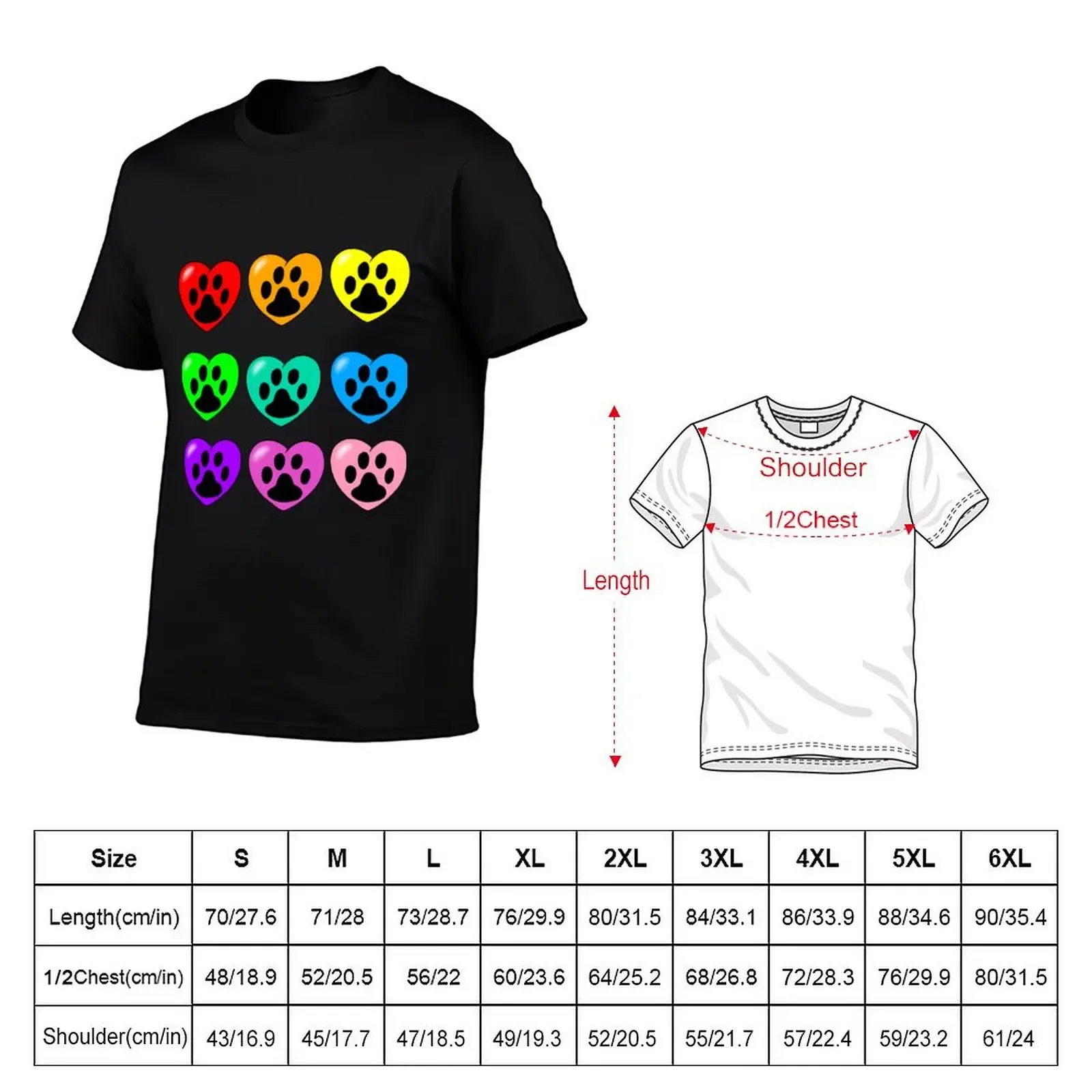 Rainbow paw print hearts T-Shirt quick-drying Short sleeve tee korean fashion sublime mens clothing