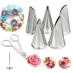 7Pcs/set Flower Scissor+Cake Tray +5pcs Tulips Rose Nozzle Nail Decor Lifter Kitchen Fondant Cream Transfer Baking Pastry