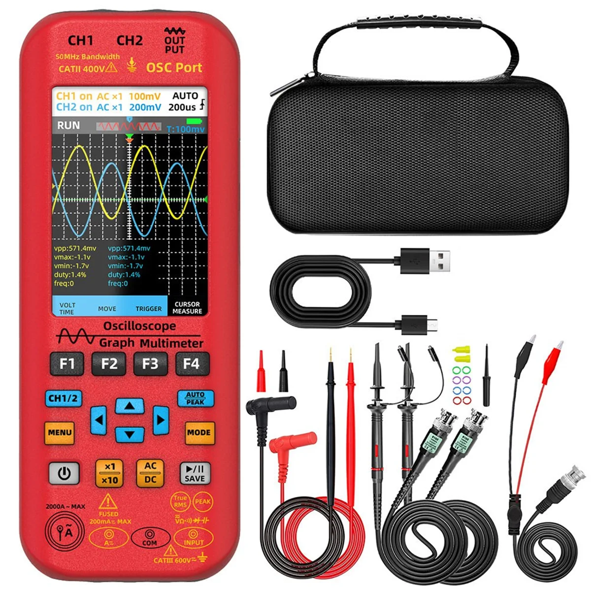 BSIDE O9 Handheld Oscilloscope Digital Multimeter+Function Signal Generator 3-in-1 Dual Channel 50MHZ Graphic Meter