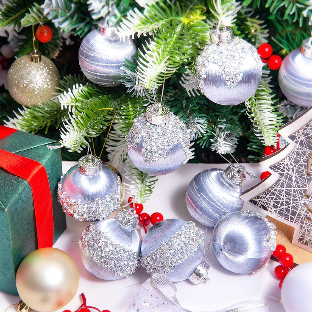 Decorative Christmas Thread Balls Holiday Tree Ornaments Hanging Pendant Home Party Festive Supplies Elegant Bauble Decor