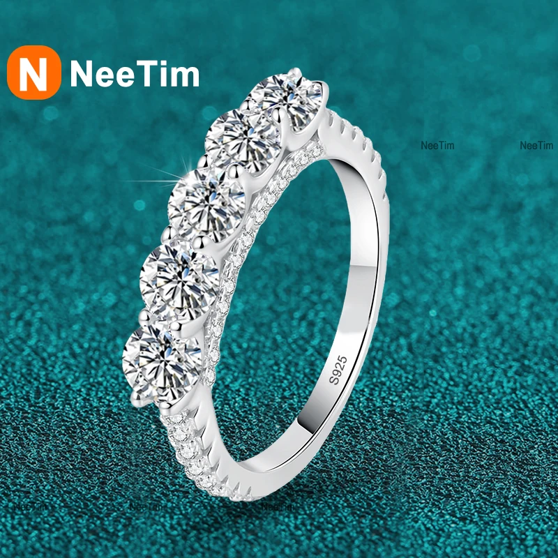 

Кольцо NeeTim с муассанитом 4 мм, стерлинговое серебро 925 пробы, с покрытием из белого золота, кольцо Eternity, свадебные обручальные кольца для женщин