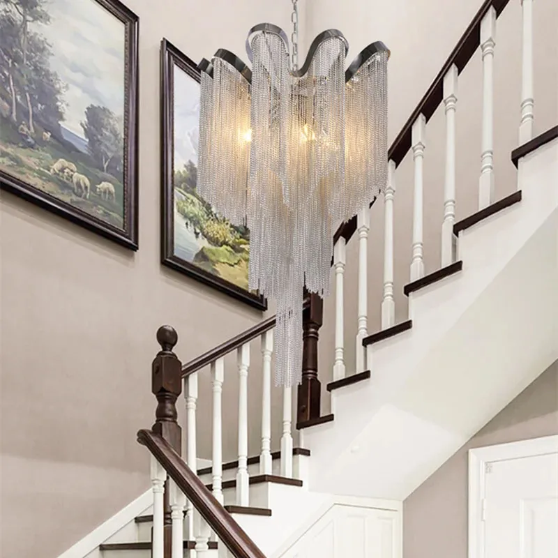 

Роскошная потолочная люстра с алюминиевыми подвесками - Золотая/Серебряная люстра для декора комнаты, дома, спальни