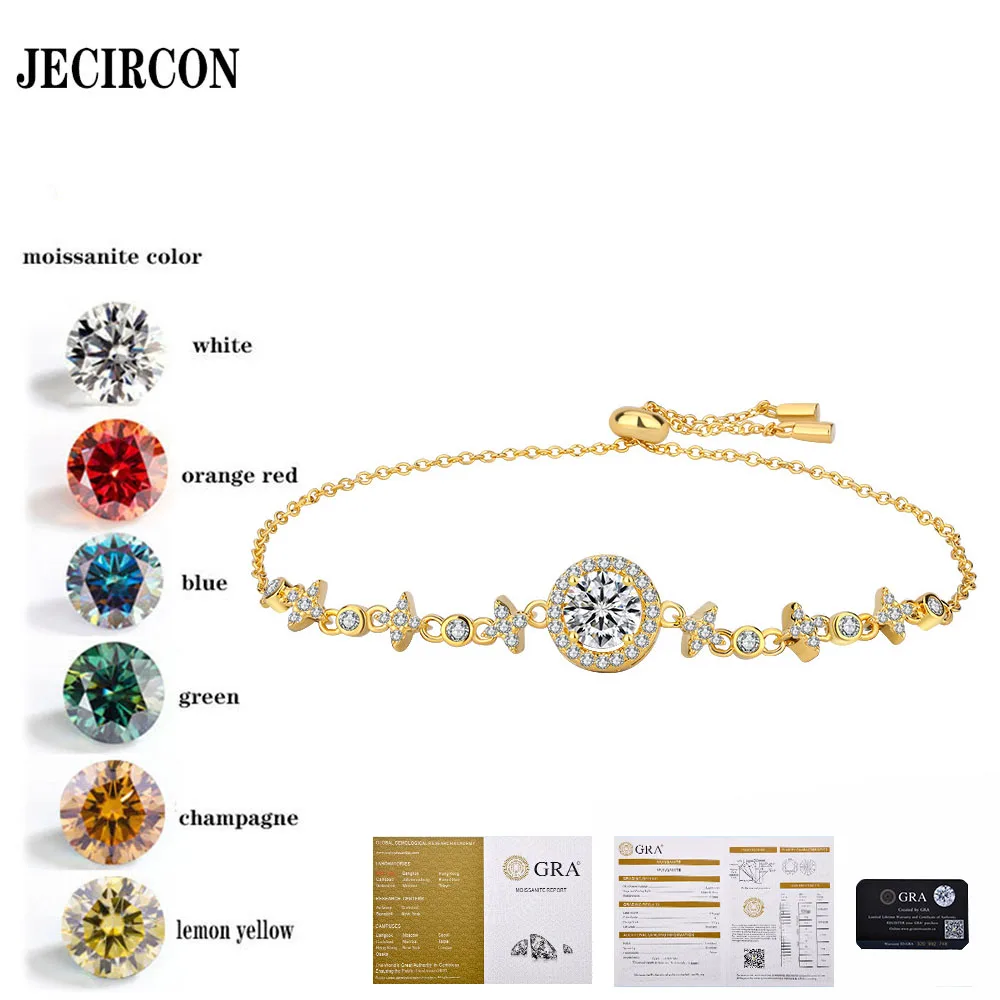 

JECIRCON 925 Sterling Silver Moissanite Bracelet for Women Fashion Light Luxury 1 Carat Diamond Hand Chain 18K gold Fine Jewelry