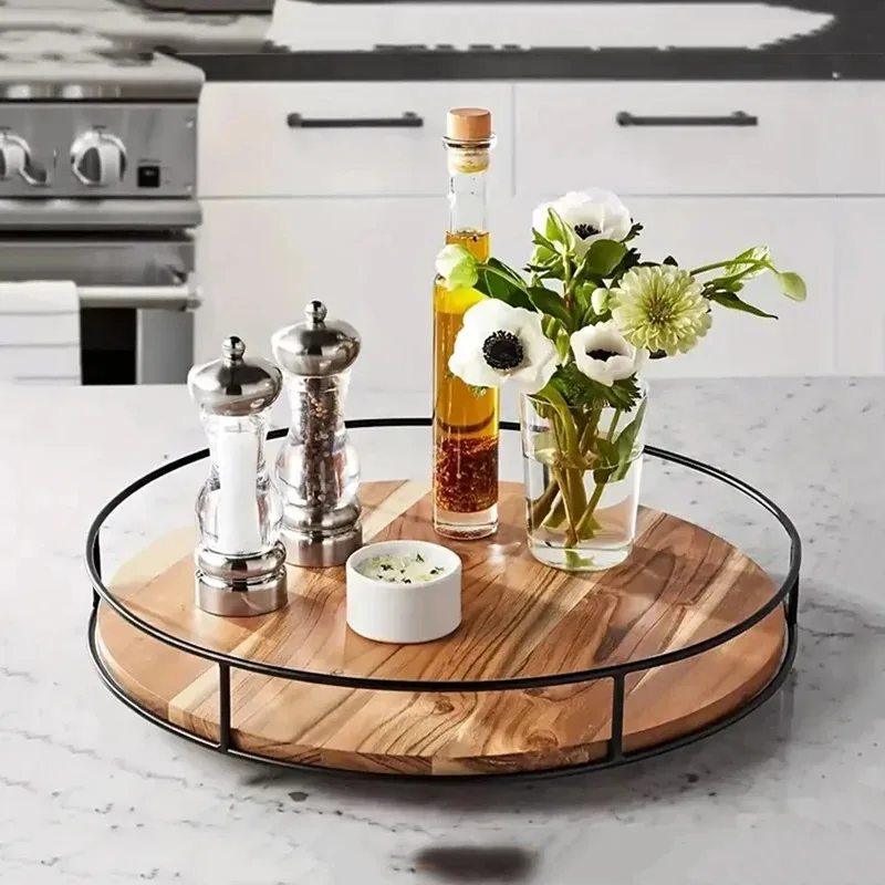 

360 Degree Rotating Lazy Turntable Versatile Rotating Storage Rack Round Wooden for Home Kitchen Pantry