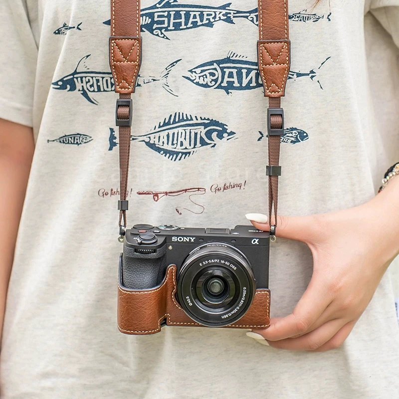 NEW handwork Photo Camera PU leather Bag Body Case Shoulder strap For SONY A6700 Protective cover sleeve box base accessorie