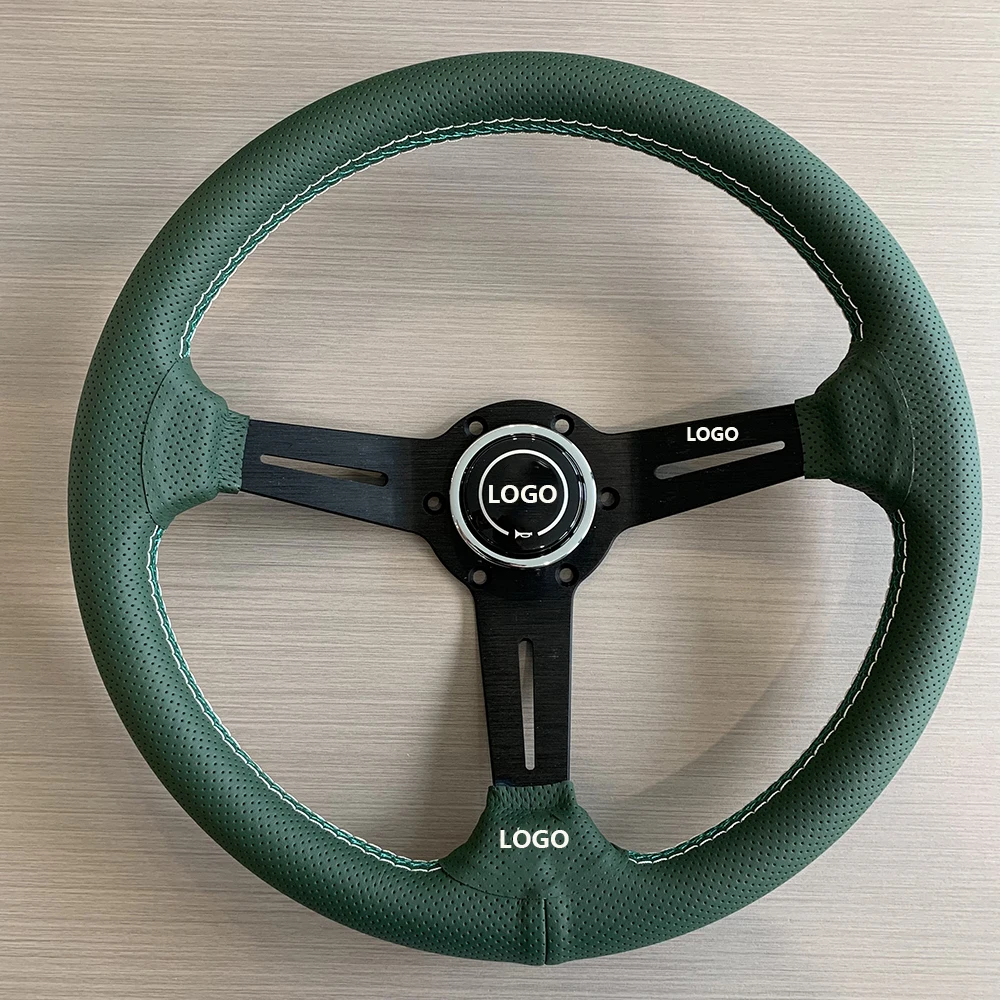 

Tiypeor Sport Green 14inch 350mm Racing Microfiber Perforated Leather Drift Steering Wheel