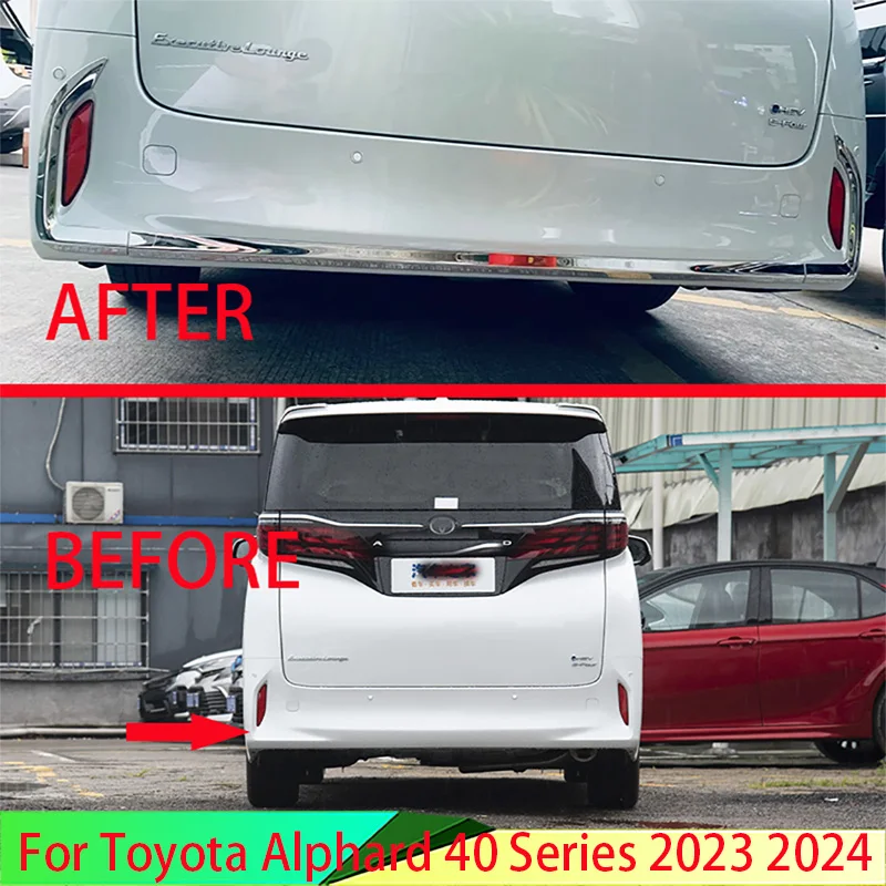 For Toyota Alphard 40 Series 2023 2024 Stainless Steel Rear Bumper Fog Light Cover Trim Decoration Bezel Frame Styling Garnish