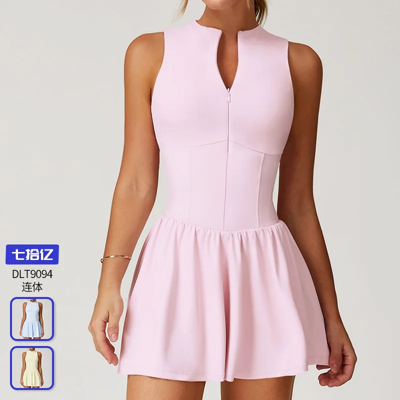 

Yungan Fake two stand-up collar dresses, outdoor running to prevent exposure, A-line skirt hem, black tennis dress