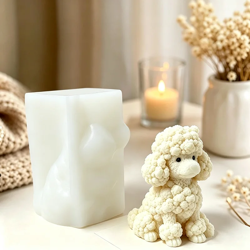 3D Poodle Dog Candle Silicone Mold DIY Handmade Aromatherapy Candle Gypsum Soap Making Molds Animal Puppy Home Decoration