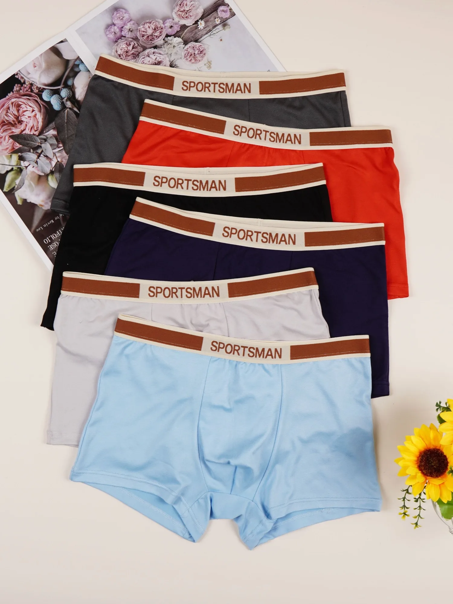 6pcs Solid Color Men Boxers Sport Fashion Breathable Shorts Men's Underwear