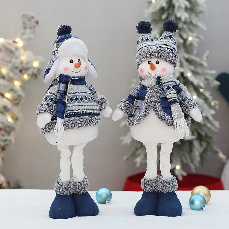 50/75/102cm Big Size Christmas Dolls Decoration Blue Retractable Plush Santa Snowman Doll Ornaments Home Decoration 2024