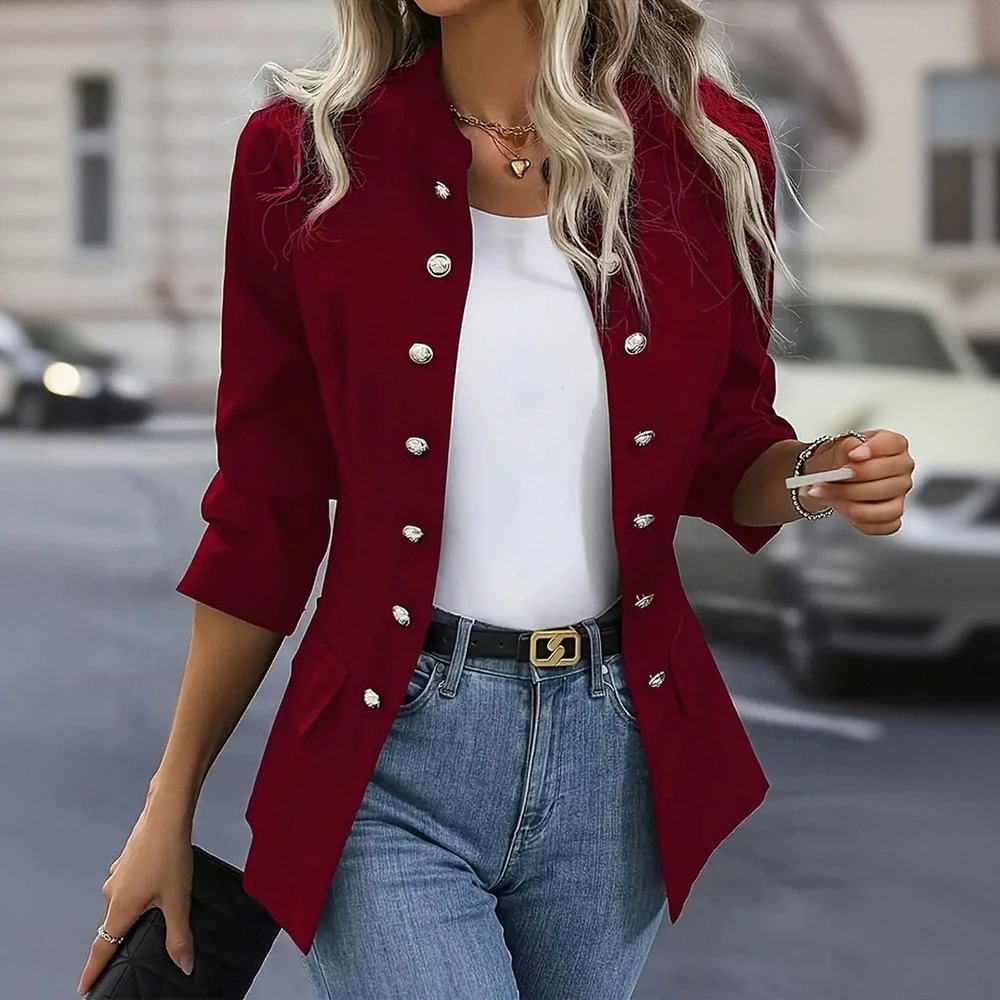 

Women's Lightweight Long Sleeve Blazer Summer Fashion Plain Round-Neck Button through Casual Vest