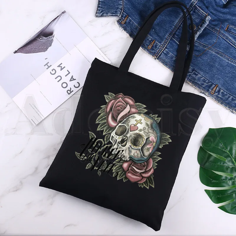 Perfore The Veil Post-hardcore Band Fans de la música, bolsas de compras con estampado de lona negra, Vida de moda para niñas, bolso de mano informal Pacakge