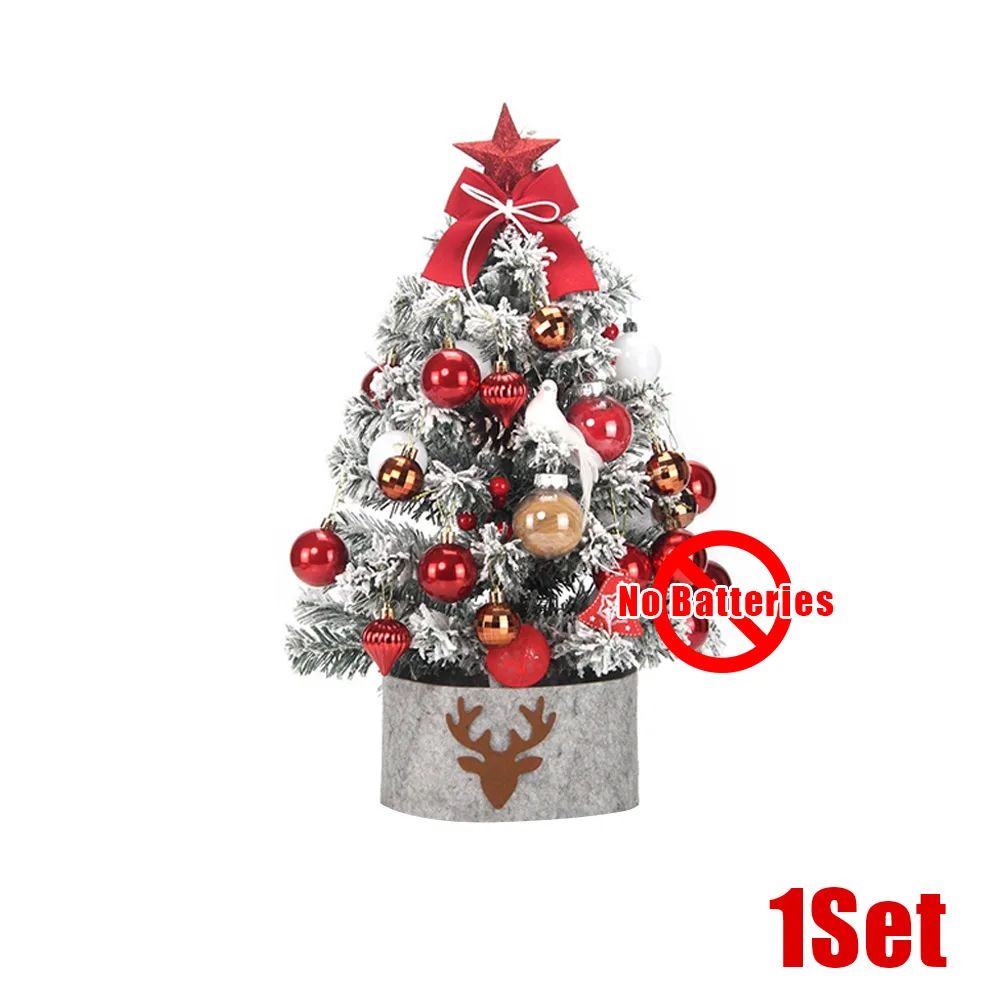 1 Set Mini Christmas Tree with Lights DIY Desktop Pink Red Christmas Decorations New Year Home Party Windows Ornaments