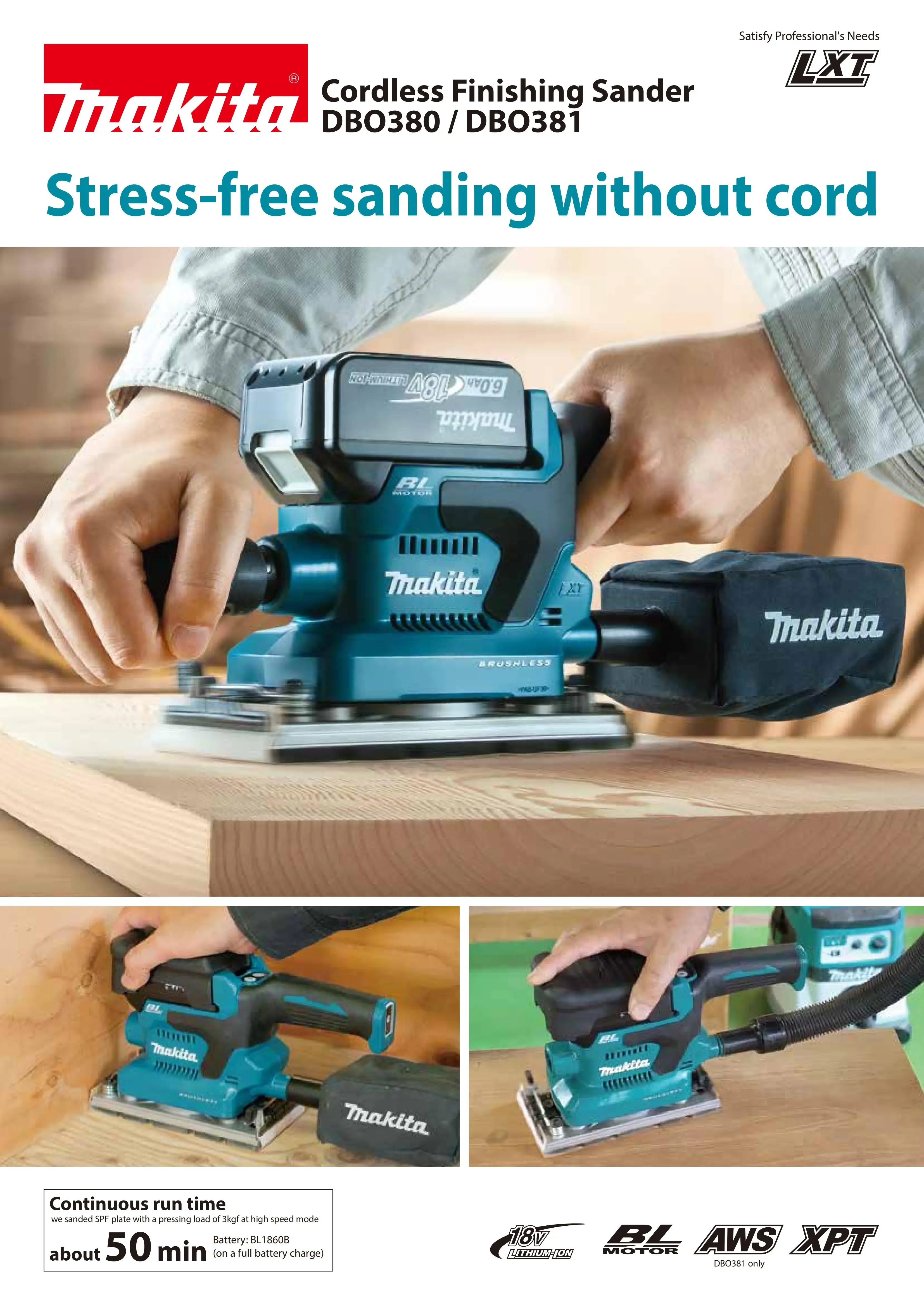 Makita DBO380Z DBO381Z Brushless Cordless 1/3 Sheet Finishing Sander 18V Lithium Power Tools LXT