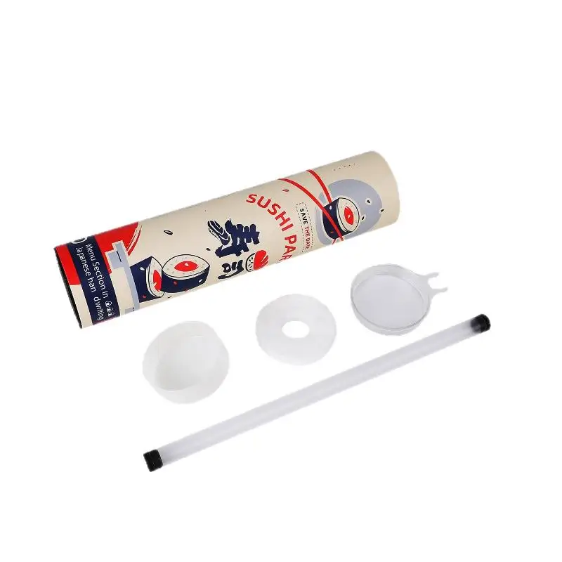1Pcs Round Sushi Push Box With Sauce Straw Food Grade Sushi Mold Cone Push Up Paper Bucket Packaging Paper Box Bento Accessories