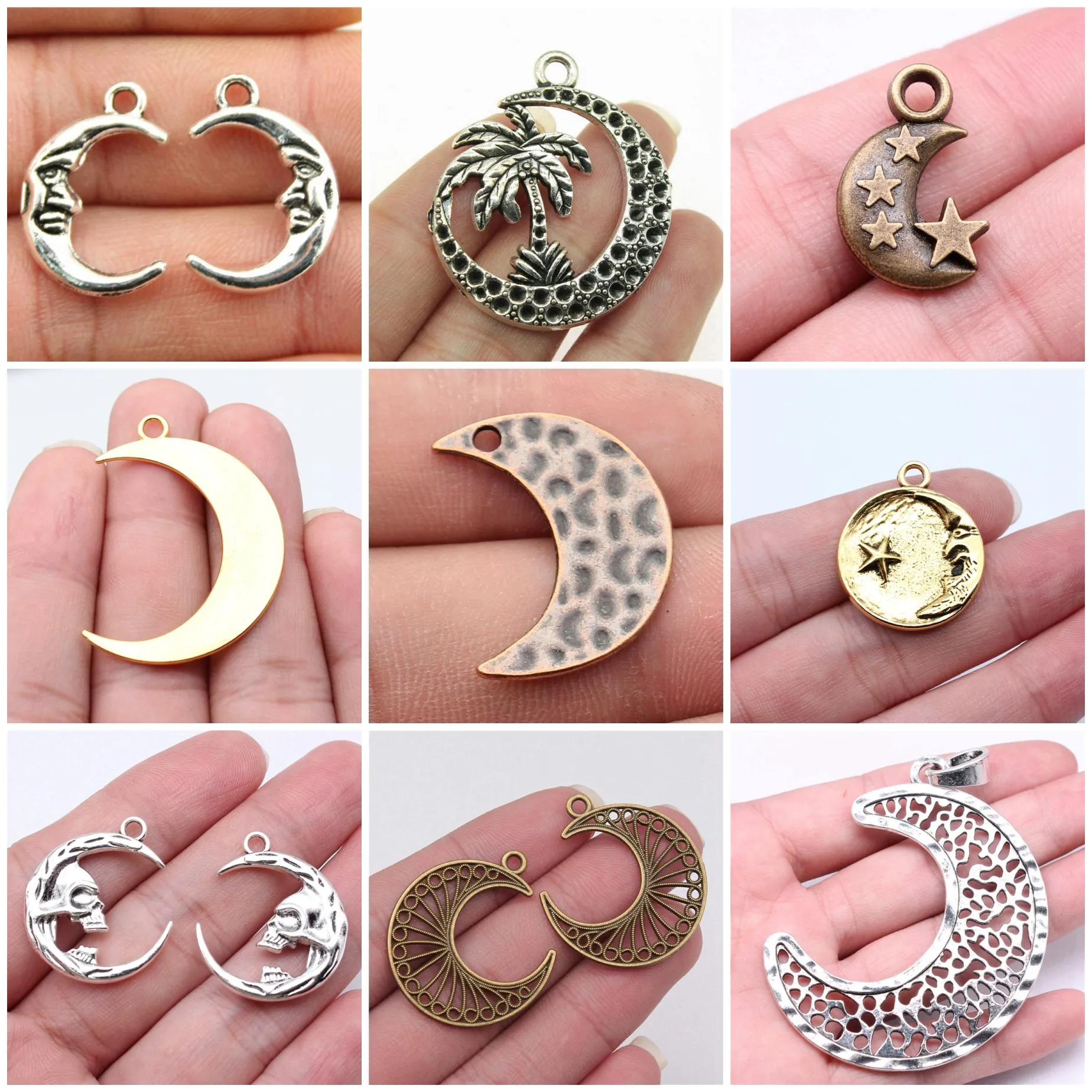 Angel Moon Matching Pair Charms Pendant Couple Jewelry Set Charms Pendants For DIY Bracelet Necklace Jewelry Making Supplies