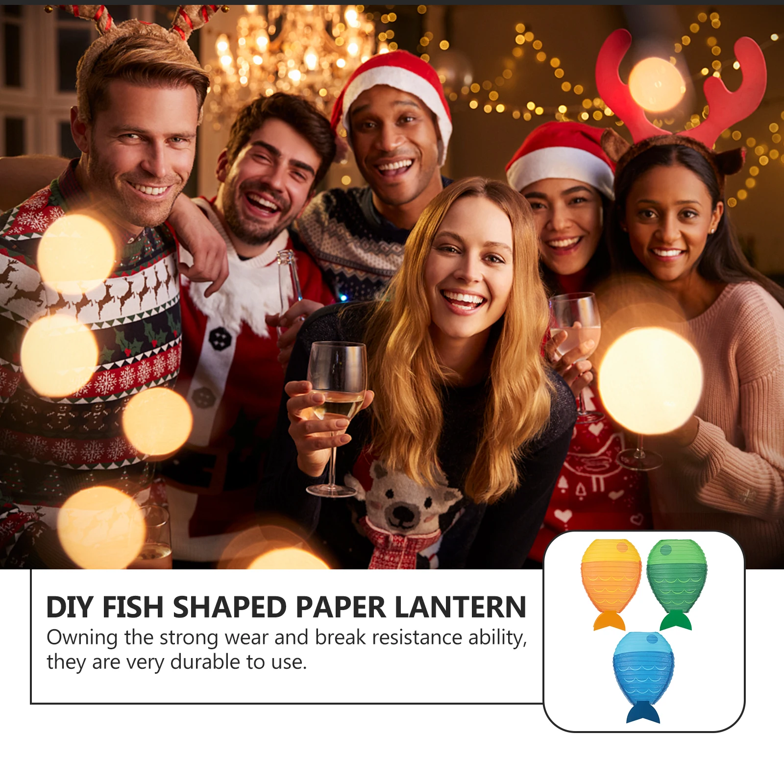 

3PCS Fish Paper Lanterns Sturdy Frame Waterproof Party Festival Paper Lantern Decor Iron Craft Simple Color